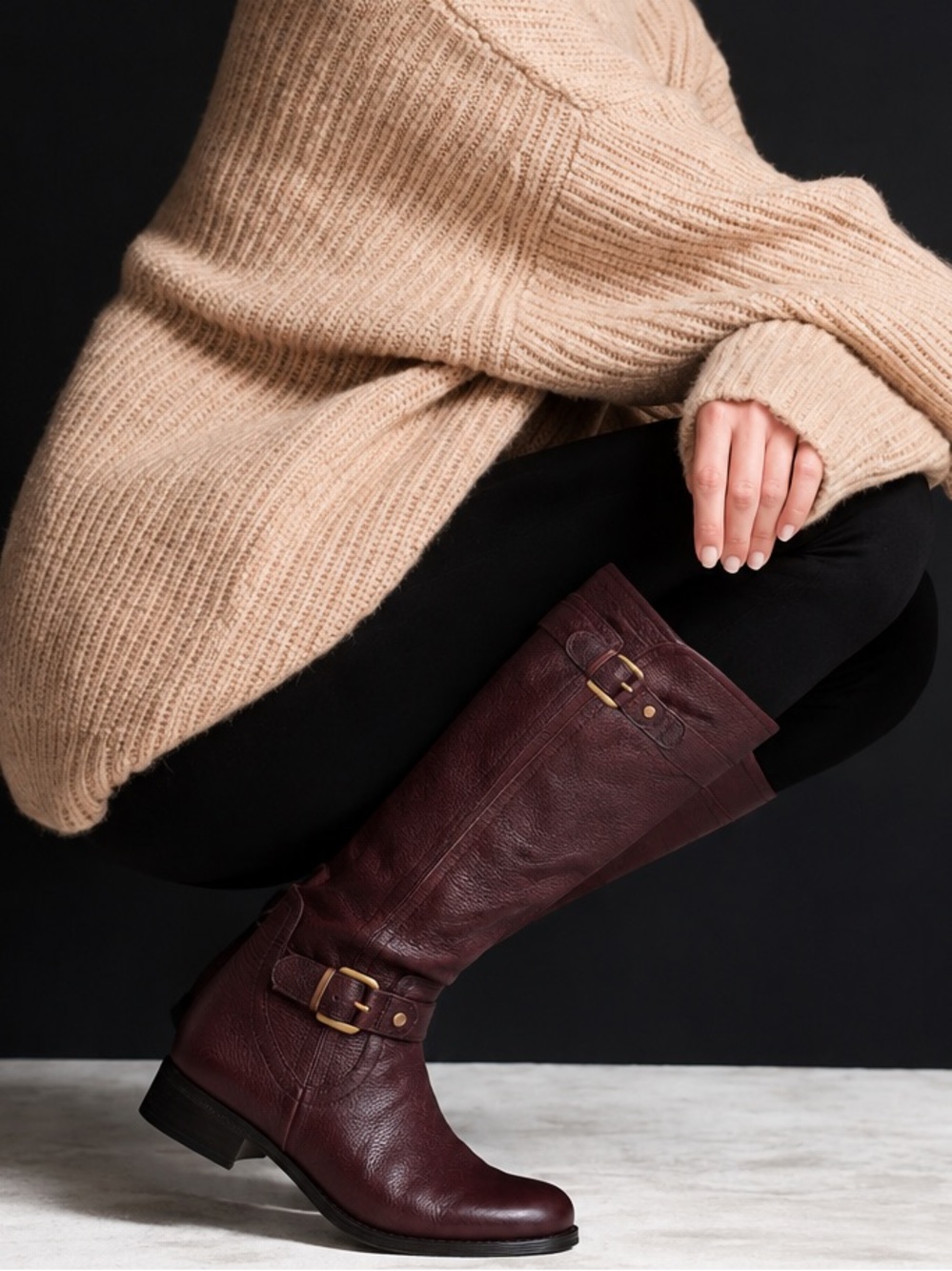 Naturalizer Women's Burgundy Leather Knee-High Riding Boots